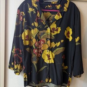 Citron Black Floral Button Down Shirt